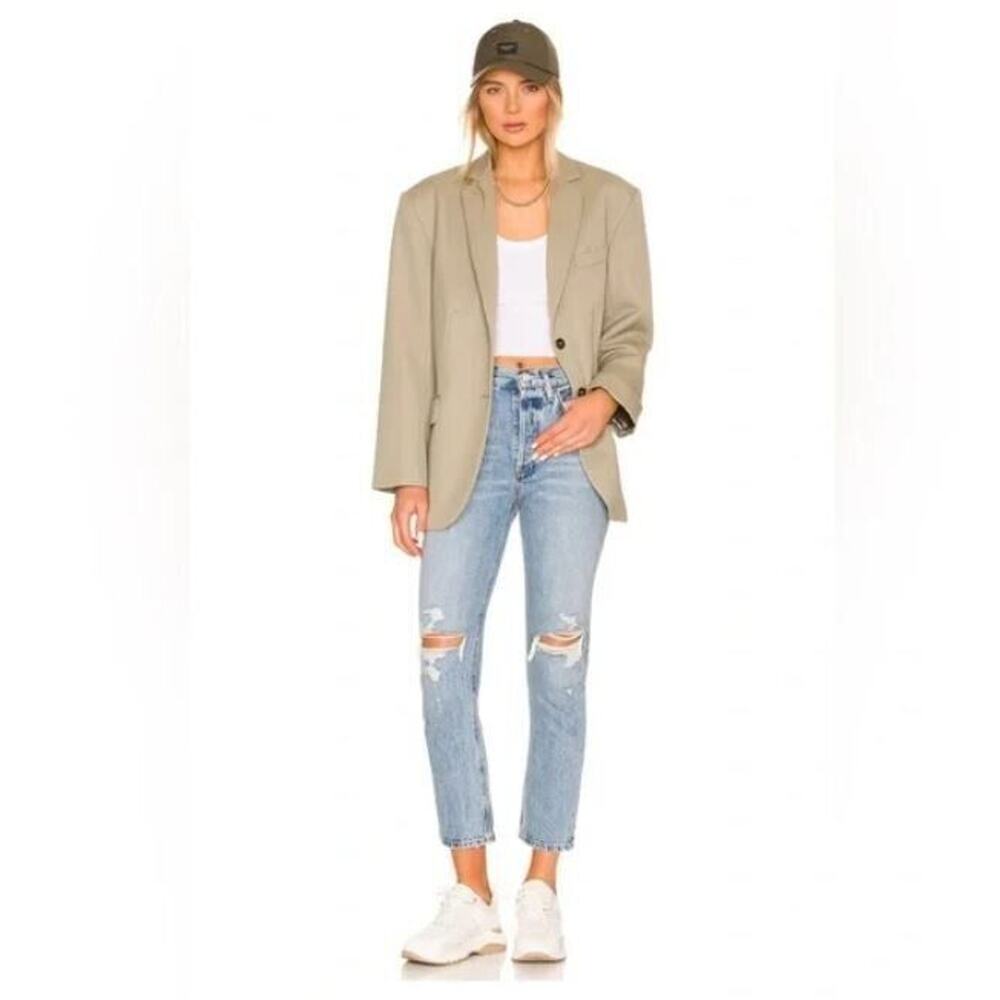AGOLDE Sz 27 Riley High Rise Straight Crop Distressed Jeans in Blitz Blue